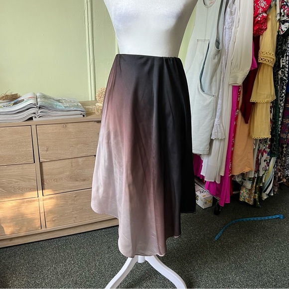 PRIMARK Brown & Black Ombre Handkerchief Asymmetrical Modest Slip Satin Skirt XS - Picture 6 of 16